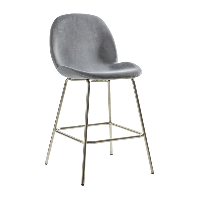 Abi Set of 2 Velvet Bar Stools in Light Grey (2)