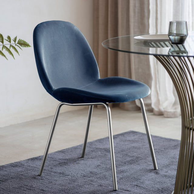 Abi Set of 2 Velvet Dining Chairs in Petrol Blue