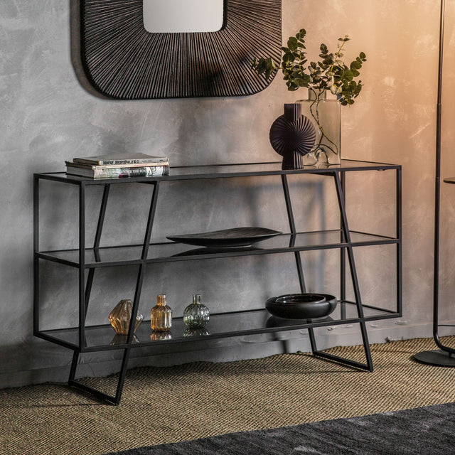 Angela Rectangular Glass Console Table in Black