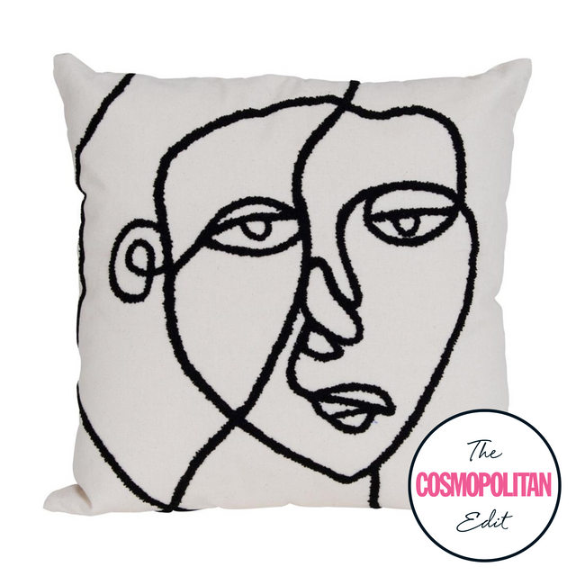 June Embroidered Face Cushion in Black and White