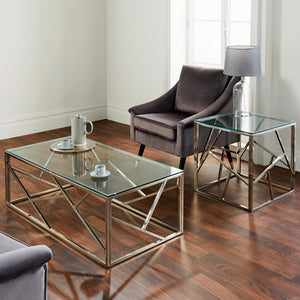 June Geometric Glass Coffee Table in Silver