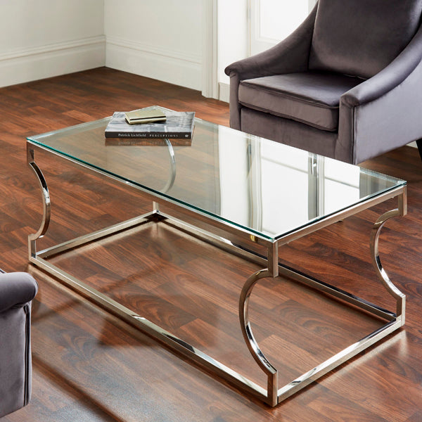 Inaya Glass Coffee Table in Silver