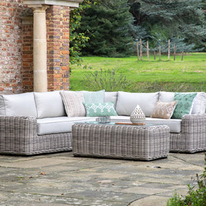 Genoa Outdoor Rattan Corner Lounge Set in Natural