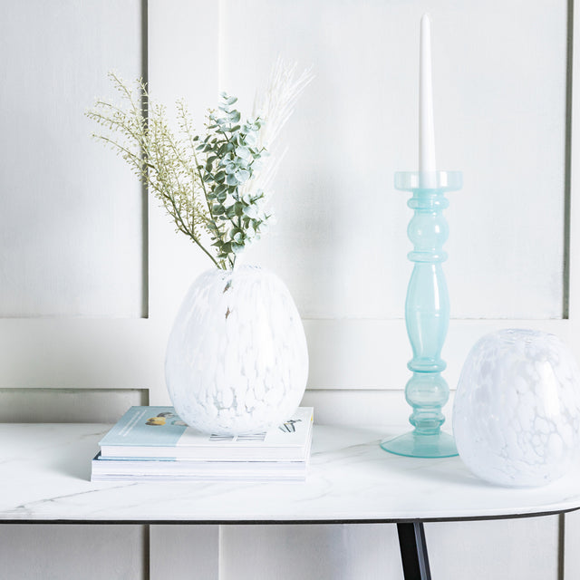 Fern Glass Candlestick in Ice Blue