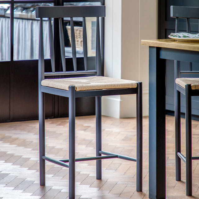 Nala Set of 2 Wooden Bar Stools in Deep Navy