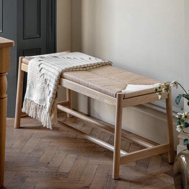 Nala Solid Oak Rope Dining Bench in Natural