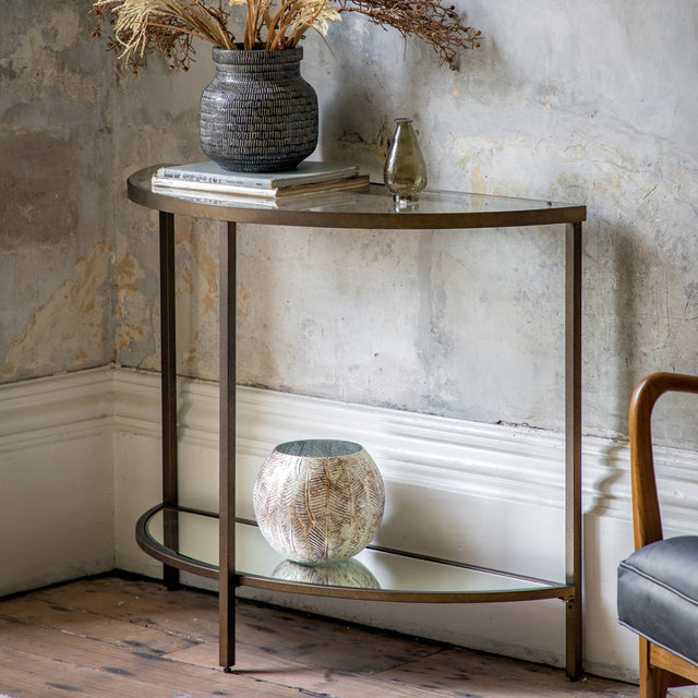 Enya Glass Console Table in Bronze