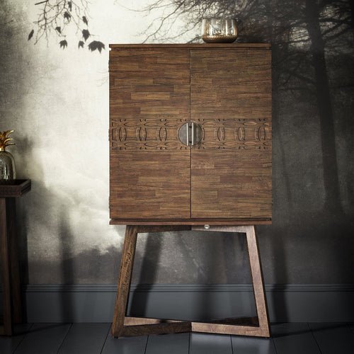 Hayleigh Tall Mango Wood Drinks Cabinet in Dark Brown