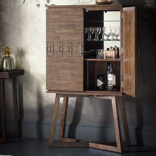 Hayleigh Tall Mango Wood Drinks Cabinet in Dark Brown