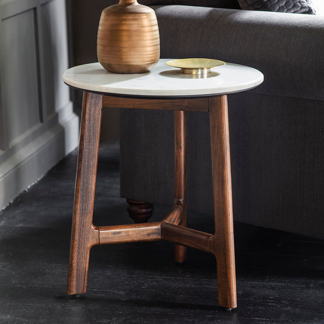 Linnea Round Marble Side Table in Dark Brown