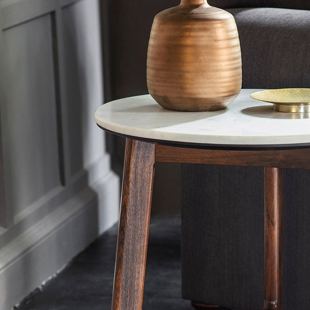 Linnea Round Marble Side Table in Dark Brown (2)