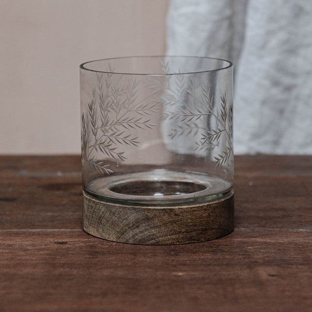 Fern Etched Candle Holder in Glass (2)