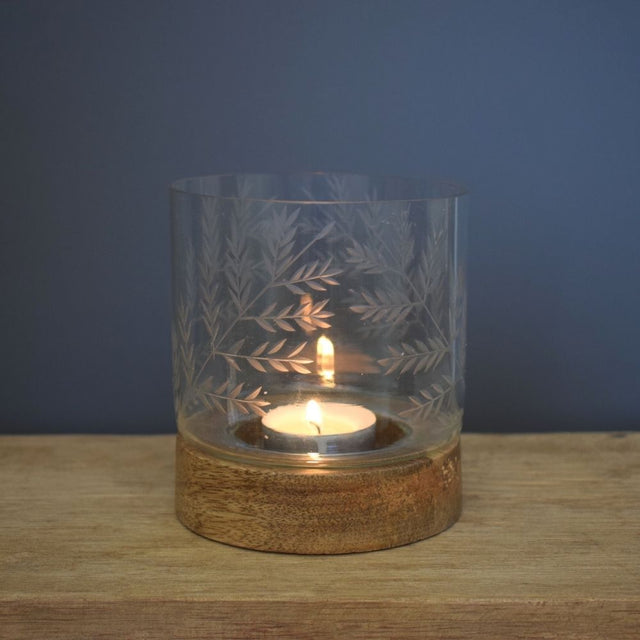 Fern Etched Candle Holder in Glass