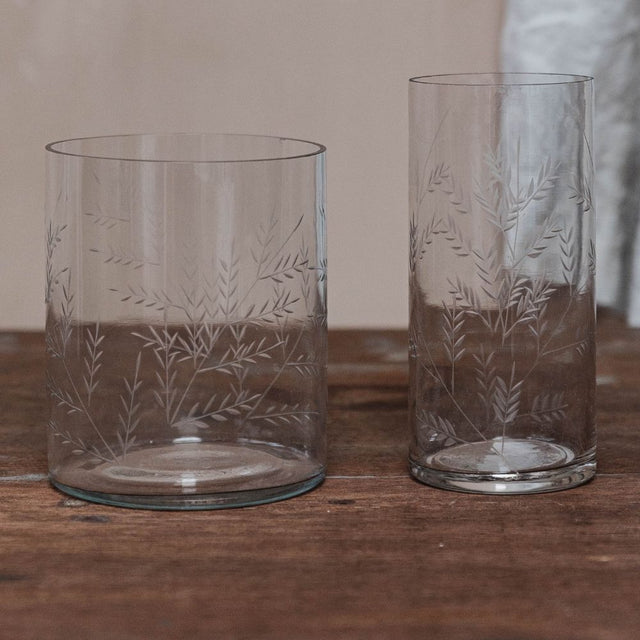 Slim Etched Fern Vase in Glass