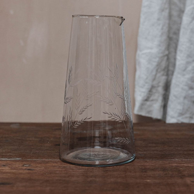 Fern Etched Tapered Glass Jug