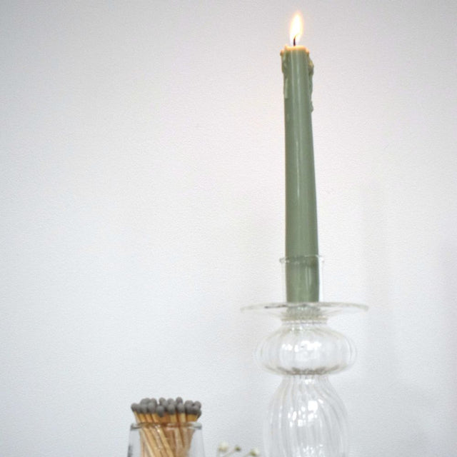 Large Ribbed Glass Candle Stick (2)