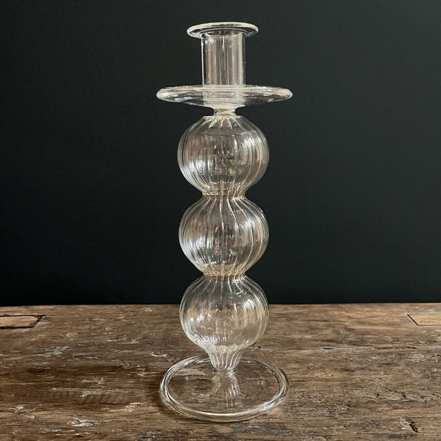 Large Ribbed Glass Candle Stick