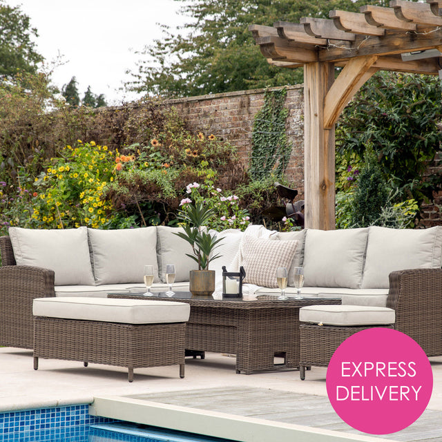 Valencia Outdoor Sofa Dining Set with Rectangular Rising Table in Natural