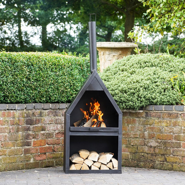 Ivyline Outdoor Henley Fireplace Black with Grill Iron