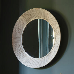 Leo Distressed Round Wall Mirror in Neutral