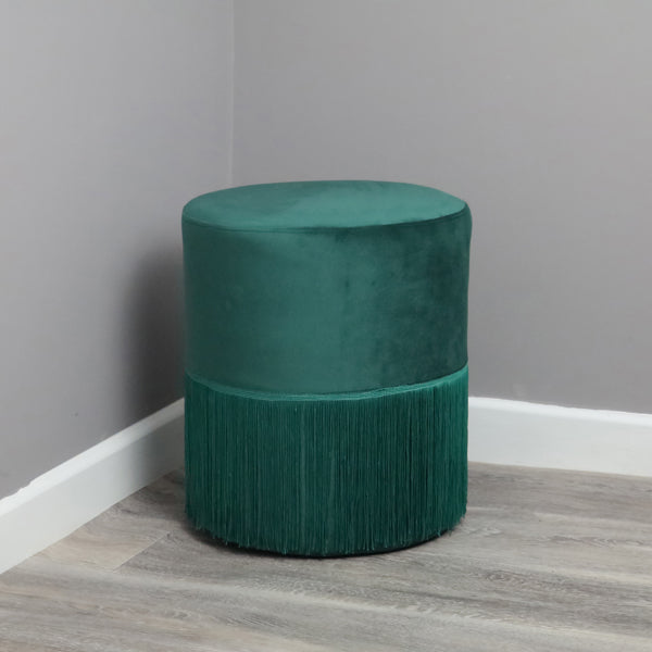 Harley Tassel Velvet Pouffe in Green