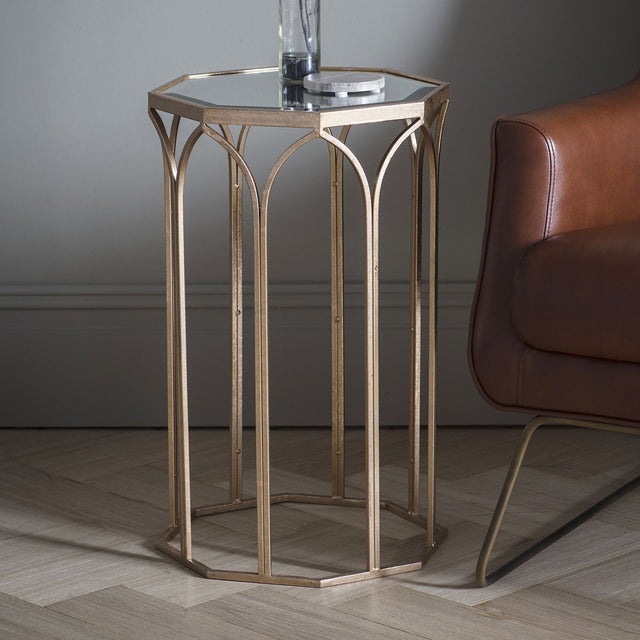 Saffron Glass Side Table in Antique Gold